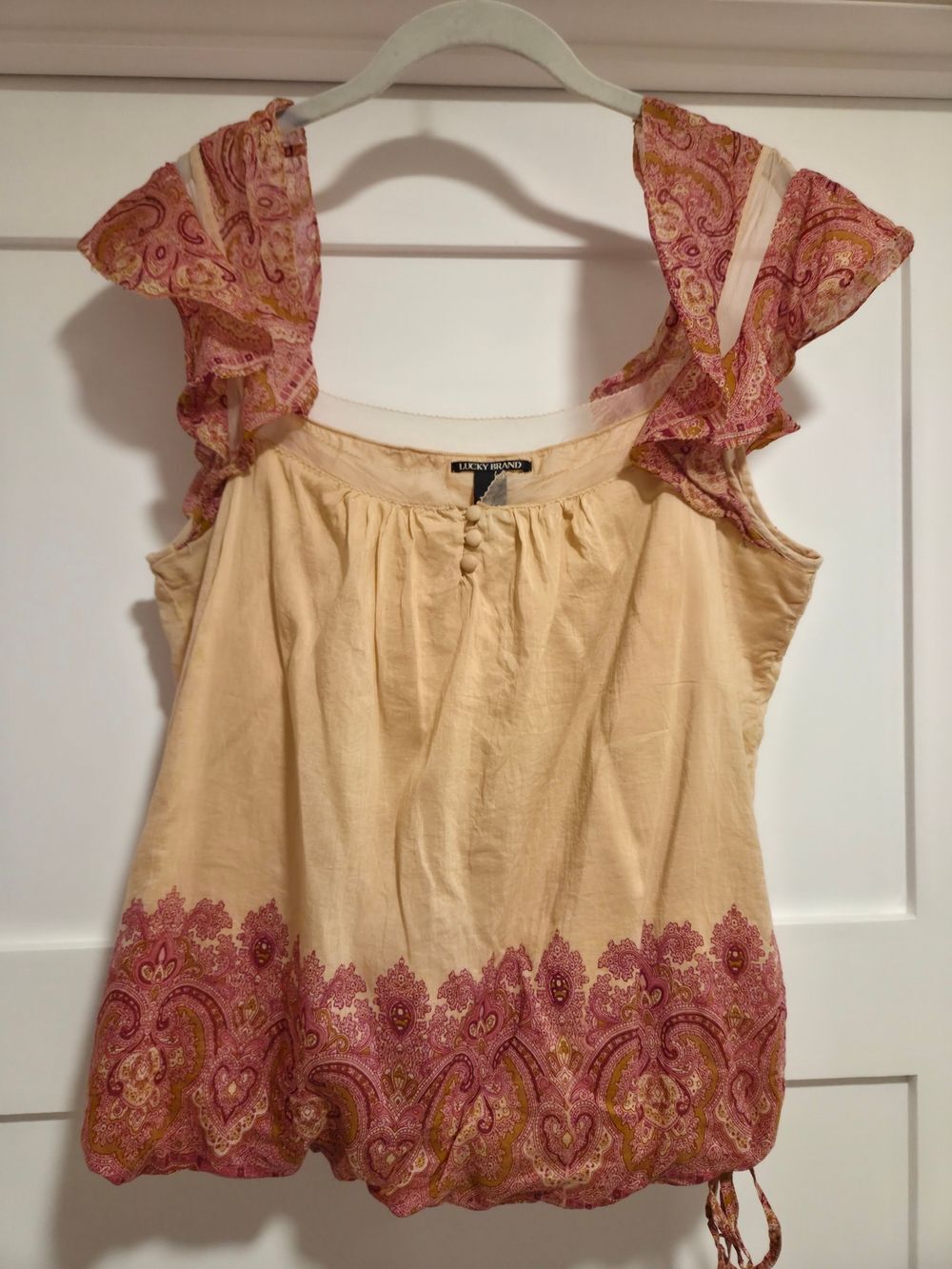 Lucky Brand Vintage tank Flutter sleevee Y2K Boho Peach Pink Paisley Cotton Silk